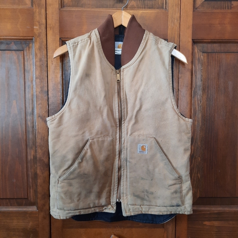 Vintage Y2K Carhartt Brown Duck Canvas Quilt Artic Lined Vest V01-BRN Size Small